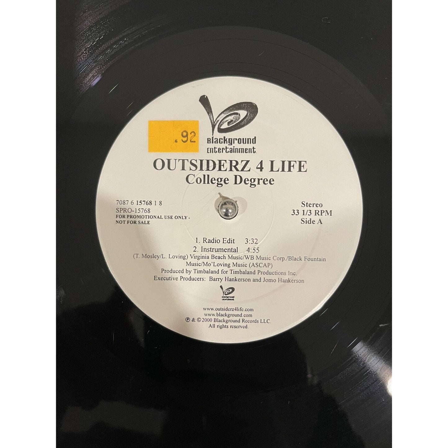 Outsiderz 4 Life College Degree Blackground Ent Promo Single Vinyl Record Album