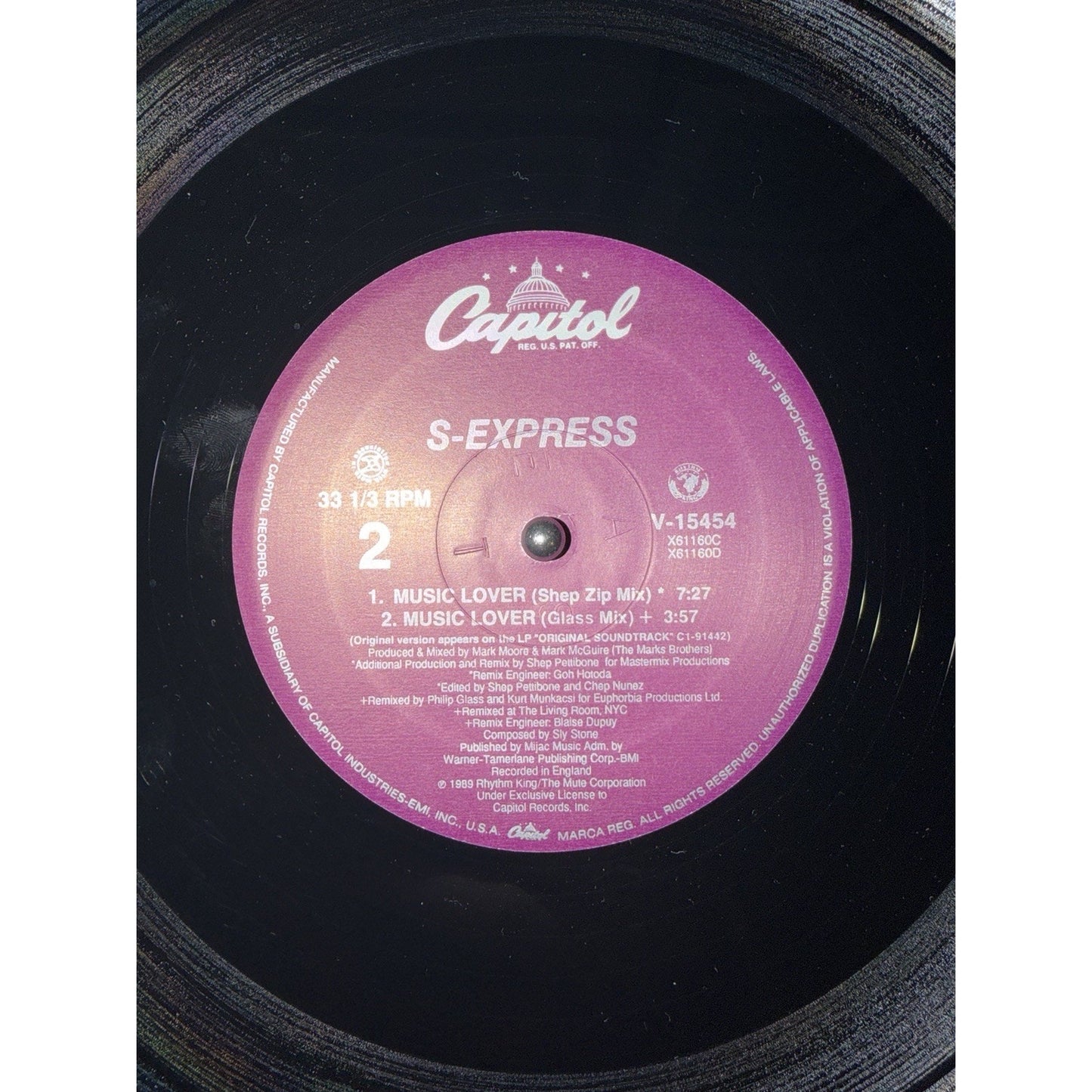 S-Express -"Music Lover" 33rpm vinyl 12" Single Preowned Vinyl Record