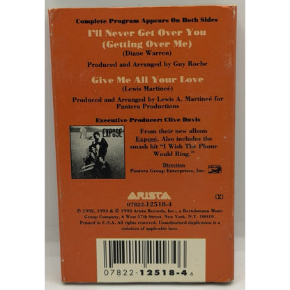 Expose I’ll Never Get Over You Getting Over Me Cassette Tape Single Preowned
