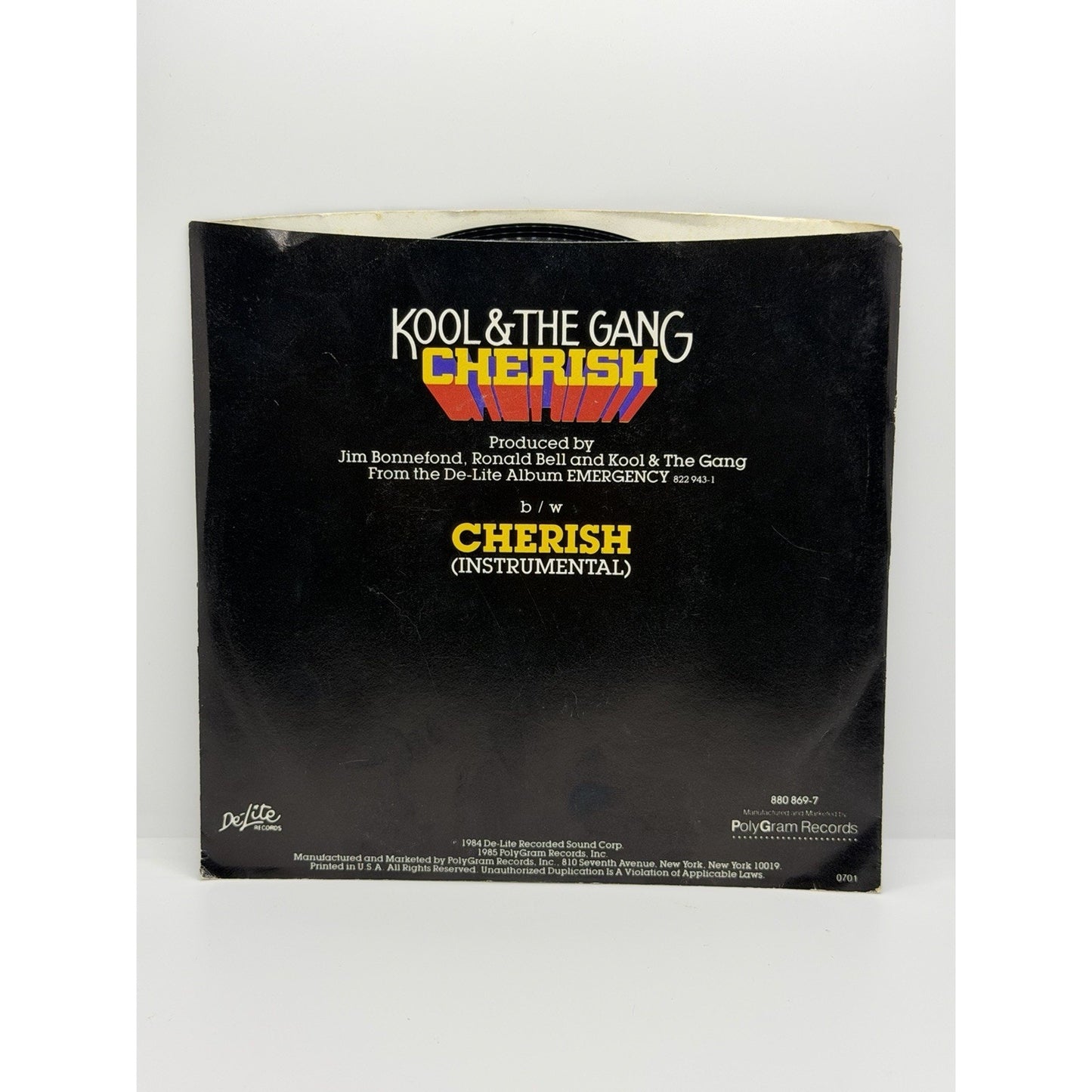Kool & The Gang 45 RPM Record Cherish 1984 DeLite Records