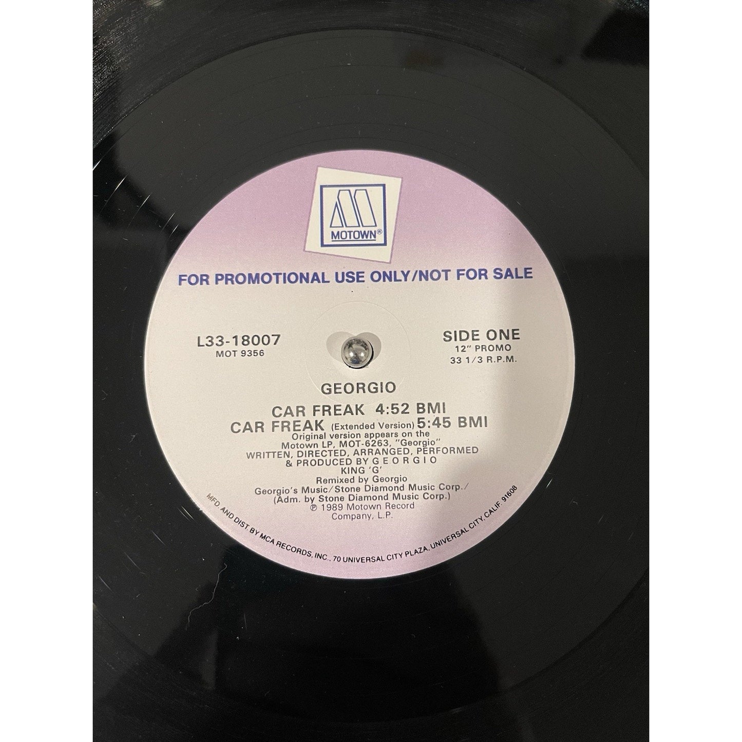 Georgio Car Freak Promo Single Vinyl Record LP Electronic Funk Soul Motown 1989