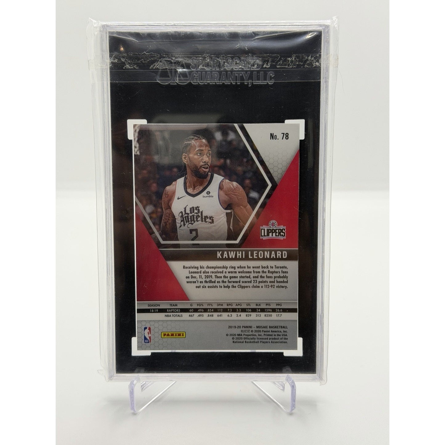 2019-20 Panini Mosaic Kawhi Leonard #78 Basketball Card SGC 9.5 Mint LA Clippers