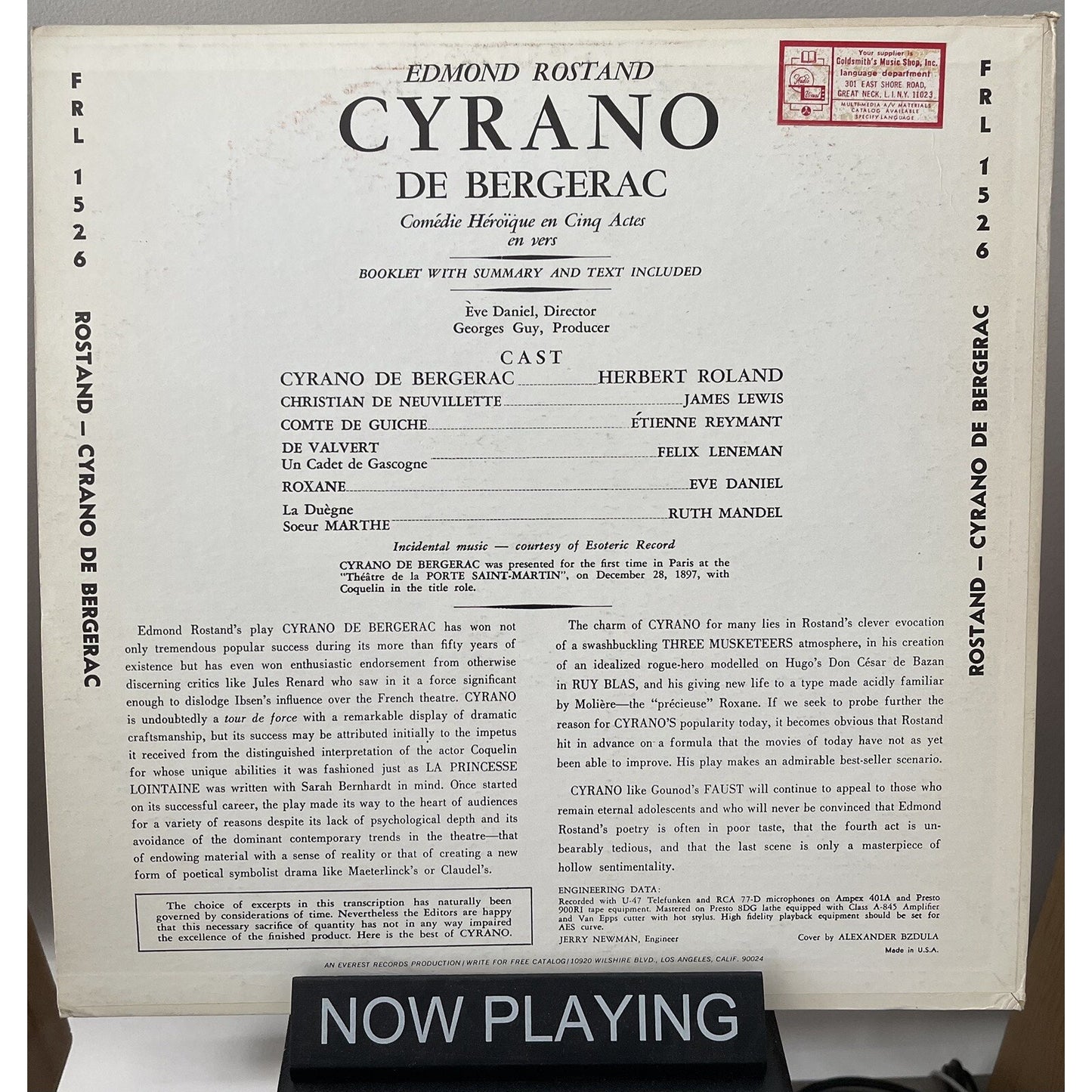Rare Cyrano Bergerac Edmond Rostand FRL 1526 Everest Period Records Vinyl Record