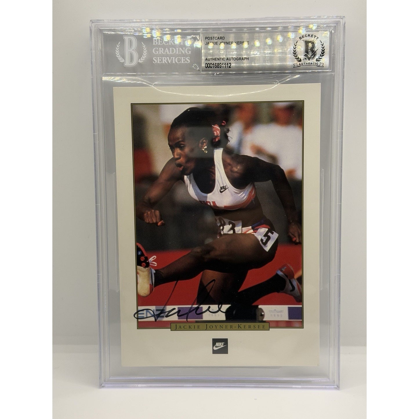 Jackie Joyner Kersee USA Gold Signed 5X7 Postcard Beckett COA Autographed.