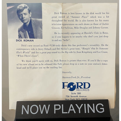 Rare Promo 1960S Dick Roman – When There's Love/Hangin Out 150 45 Ford Records