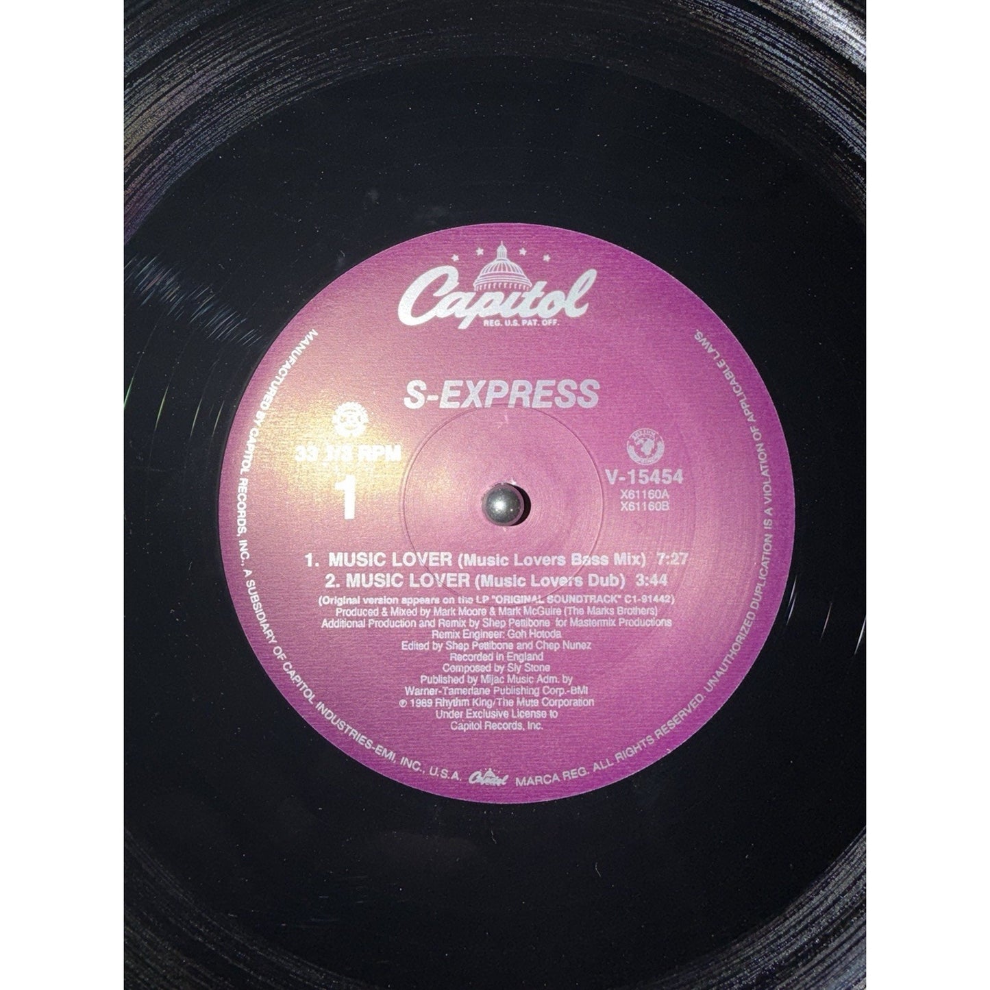 S-Express -"Music Lover" 33rpm vinyl 12" Single Preowned Vinyl Record