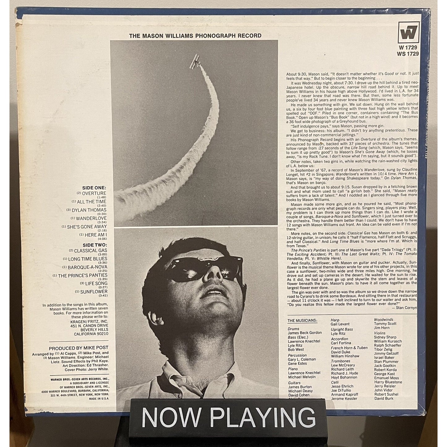 The Mason Williams' Phonograph Record Vinyl 12" LP 33 RPM WS 1729