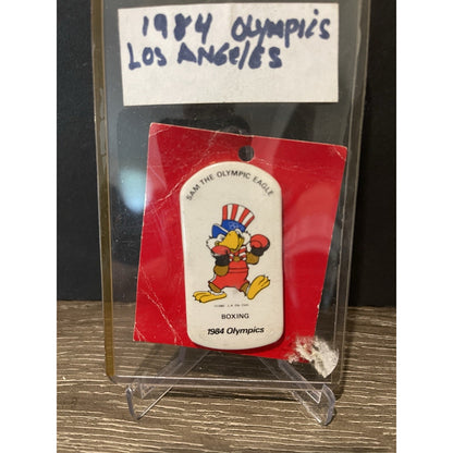Los Angeles 1984 Olympics Button Pin Sam Olympic Eagle Official Mascot boxing