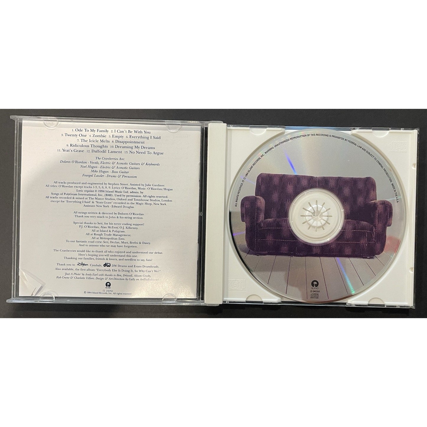 THE CRANBERRIES NO NEED TO ARGUE 13 TRACKS 1994 ISLAND RECORDS I2 24050 CD