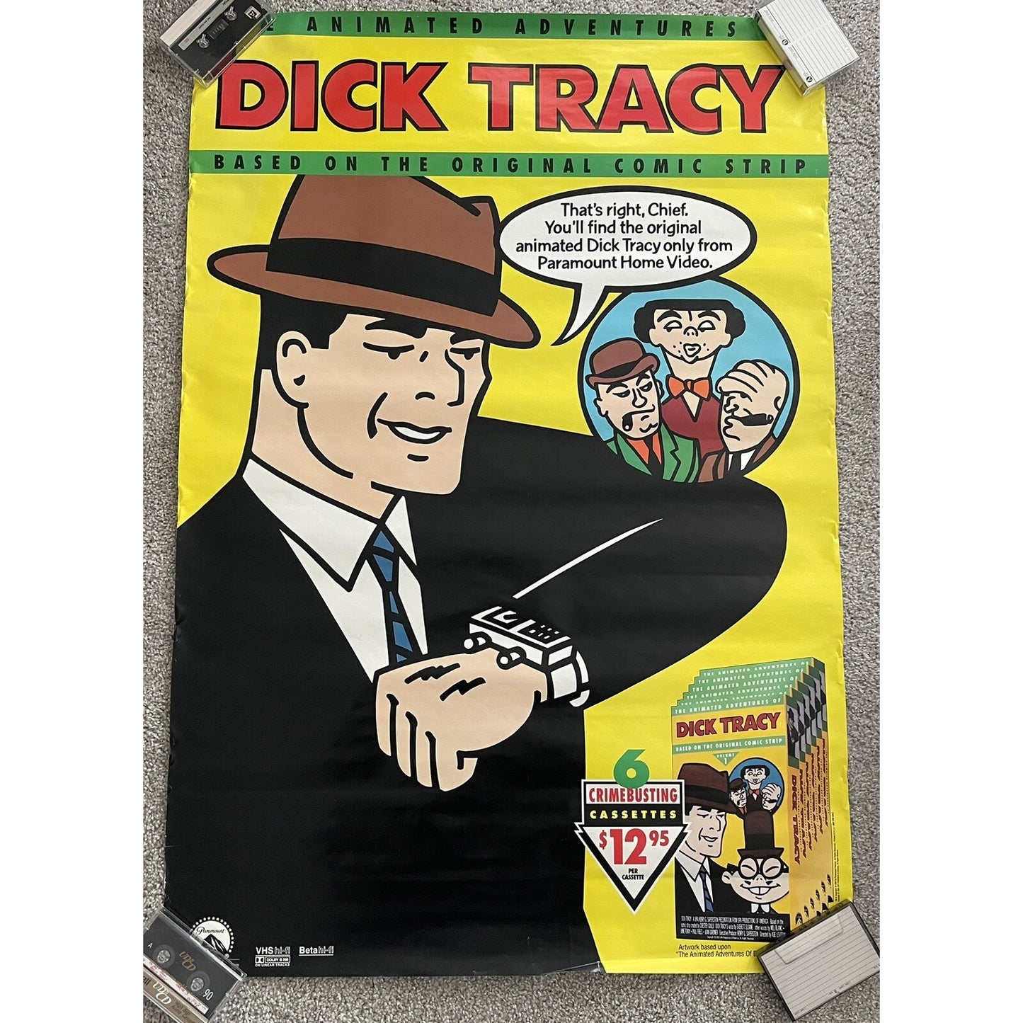 Rare Original The Animated Adventures of Dick Tracy Poster VHS Video 27x39.5"