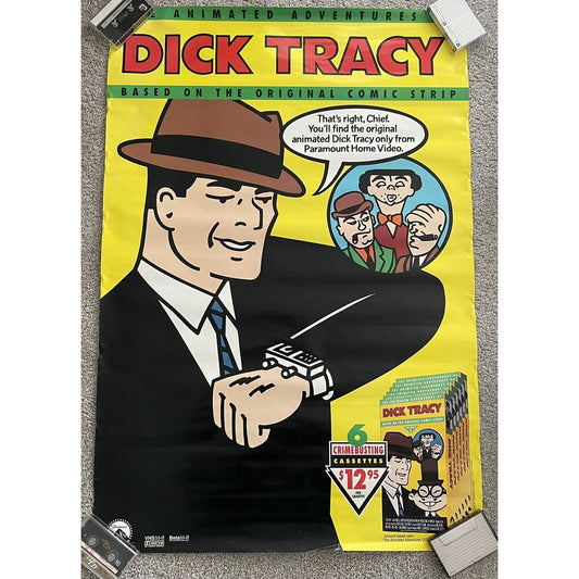Rare Original The Animated Adventures of Dick Tracy Poster VHS Video 27x39.5"