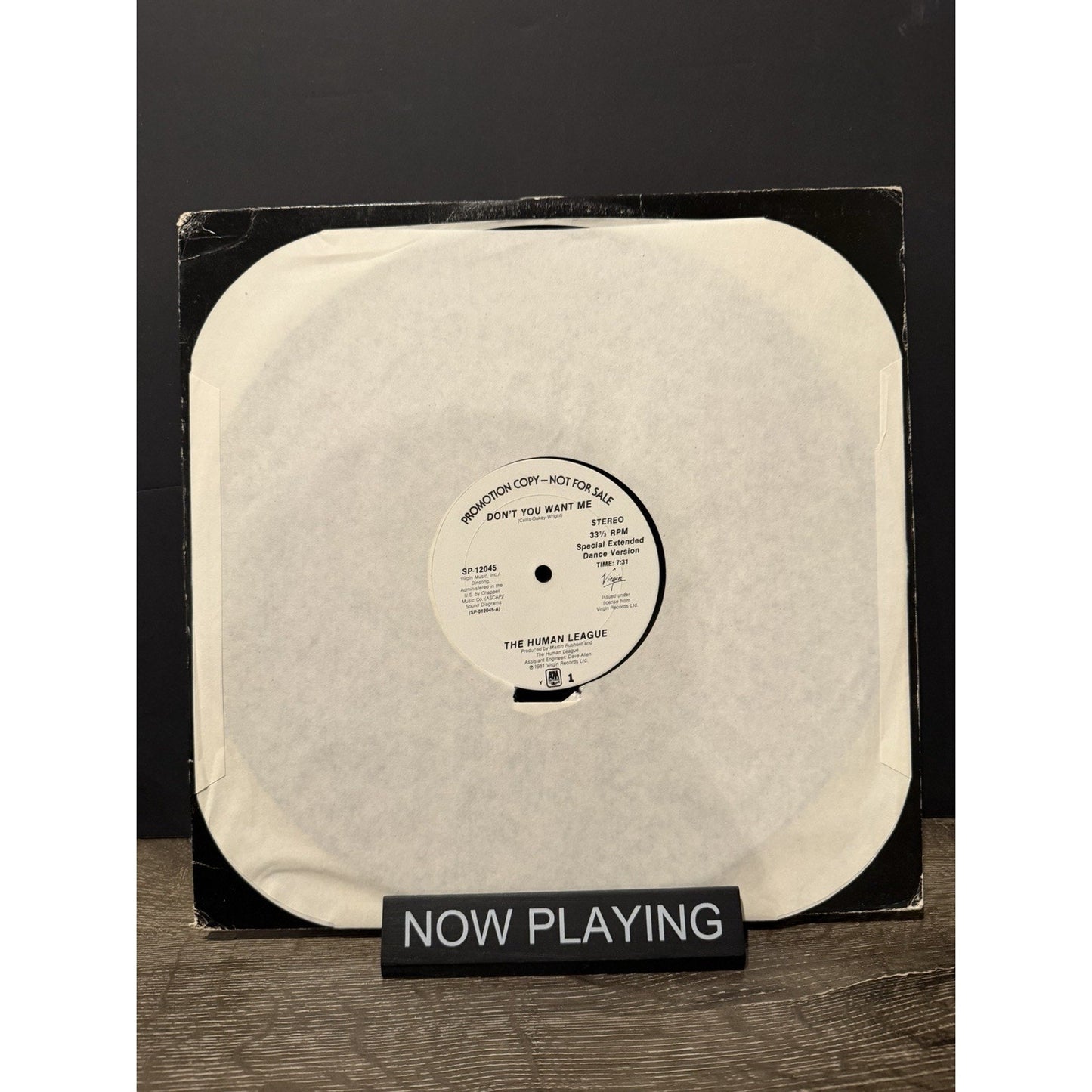 The Human League Don't You Want Me Baby 12" Single White Label Promo Record